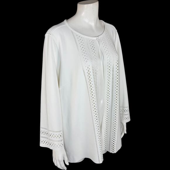 GRAVER Susan Graver LK Fusion Plus Regular Laser Cut Cardigan Cream Petal L - Picture 10 of 13